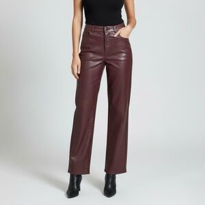 Dynamite Maroon Vegan Leather Wide Leg Trousers Size 2 Faux Leather Burgundy